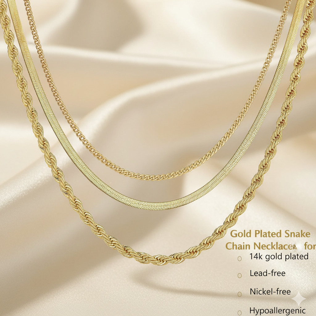 Gold Plated Snake Chain Choker Necklace for Women